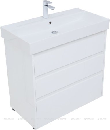 Тумба с раковиной Aquanet Nova Lite 85 белый глянец (3 ящика) 
