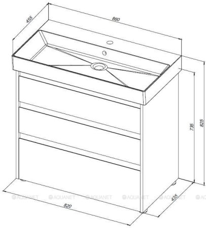 Тумба с раковиной Aquanet Nova Lite 85 белый глянец (3 ящика) 