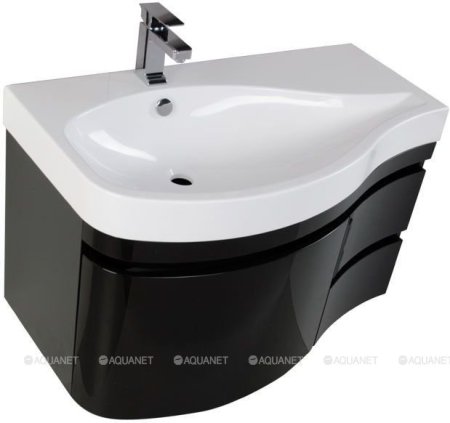 Тумба с раковиной Aquanet Сопрано 95 L черный (3 ящика) 