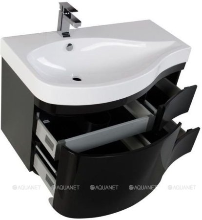 Тумба с раковиной Aquanet Сопрано 95 L черный (3 ящика) 