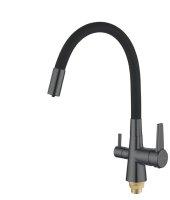 Смеситель для кухни с гибким изливом и подключением фильтра Shevanik S668Y, пепельный/черный