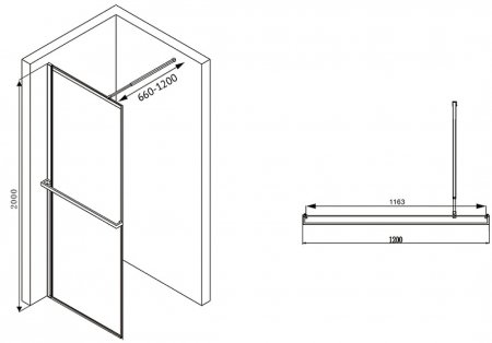 Душевая перегородка Abber Immer Offen 120 AG60120B8 профиль Черный стекло прозрачное 