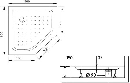 Поддон для душа RGW Lux TN-TR 90x90x15 