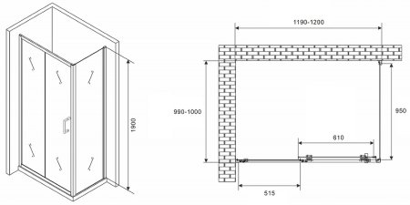 Душевой уголок Abber Schwarzer Diamant 120x100 AG301205-S1005 профиль Хром стекло прозрачное 