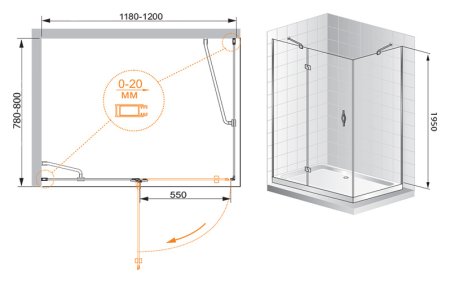 Душевой уголок Cezares Bergamo AH1 120/80 C Cr L 