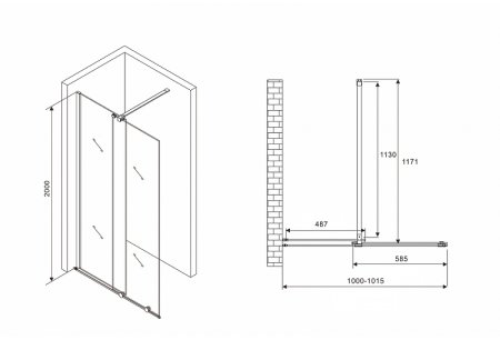 Душевая дверь Abber Komfort 100 AG09100B профиль Черный стекло прозрачное 