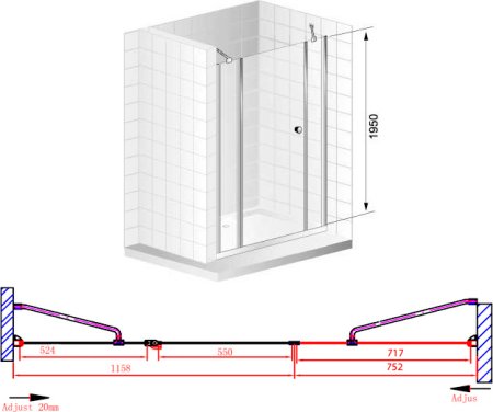 Душевая дверь в нишу Cezares Elena B13 80/60/60 C Cr 