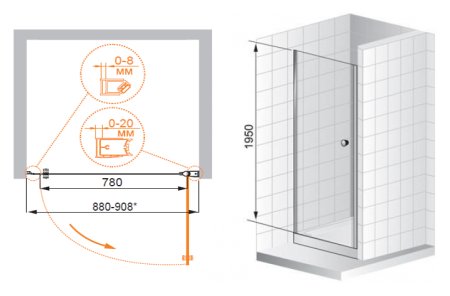 Душевая дверь в нишу Cezares Elena B1 60 P Cr R 