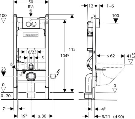 Инсталляция для унитаза Geberit Duofix Delta 458.124.21.1 3 в 1 с кнопкой смыва 