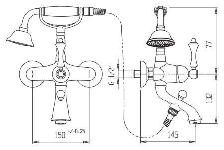 Смеситель Cezares Margot MARGOT-VDM-03/24-M для ванны с душем 