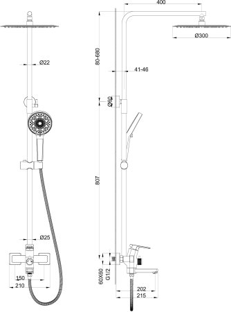 Душевая система WONZON & WOGHAND, Брашированное золото (WW-88739010-BG) 