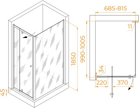 Душевой уголок RGW PA-44B (PA-02B + Z-050-1B) 700x1000 