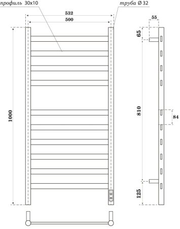 Полотенцесушитель электрический Point Селена PN16850B П10 500x1000, диммер справа, черный 