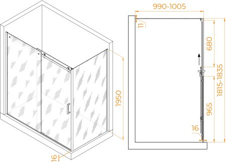 Душевой уголок RGW TO-44 (TO-14 + Z-050-2) 1800x1000 