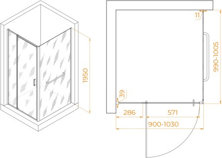 Душевой уголок RGW PA-078-1B (RGW PA-008B + Z-060-2B) 900x1000 