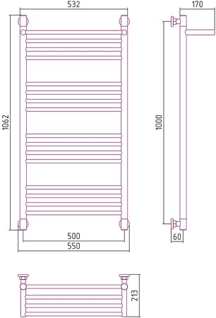 Водяной полотенцесушитель Сунержа Богема+ 1000х500 9005-0223-1050 с полкой Глубокий черный 