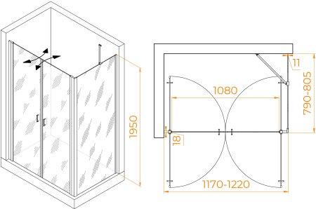 Душевой уголок RGW PA-144B (PA-104B+Z-050-2B+O-204B) 1200x800 