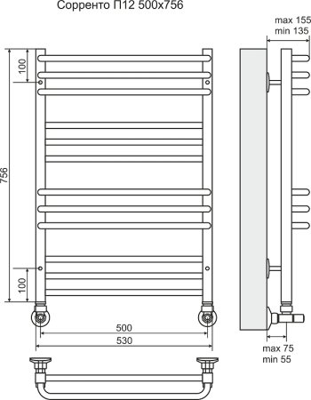 Водяной полотенцесушитель Terminus Соренто П12 500x756 4620768882326 Хром 