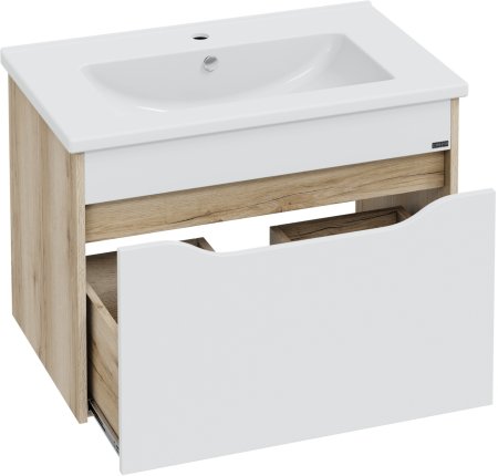 Тумба Санта Сатурн 75 подвесной дуб австрийский с умывальником Quadro 75 