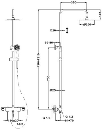 Душевая система Teka Manacor 842380200 с термостатом Хром 
