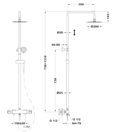 Душевая система Teka Manacor 842380200 с термостатом Хром 