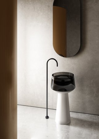 Раковина отдельностоящая прозрачная ABBER Kristall AT2706White-Onyx белый/черный 