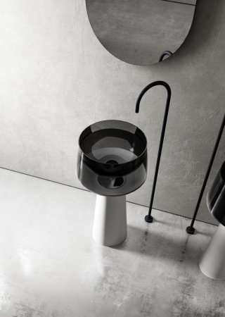 Раковина отдельностоящая прозрачная ABBER Kristall AT2706White-Onyx белый/черный 