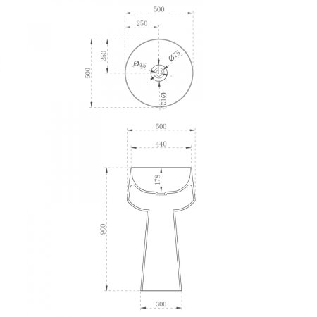 Раковина отдельностоящая прозрачная ABBER Kristall AT2706White-Onyx белый/черный 