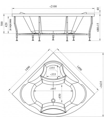 Акриловая ванна Радомир Верона 149x149, с рамой-подставкой (1-01-0-0-1-024) 
