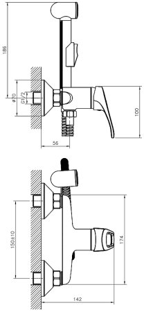 Гигиенический душ со смесителем Rossinka B35-52 Хром 