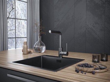 Смеситель Paulmark Honner Ho212018-GM для кухонной мойки, вороненая сталь 