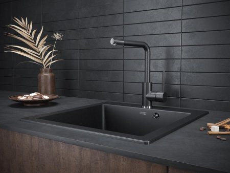 Смеситель Paulmark Honner Ho212018-418 для кухонной мойки, черный металлик 