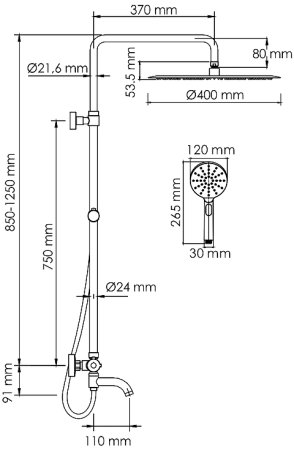 Душевая система WasserKRAFT A188.117.127.087.CH Thermo с термостатом Хром 