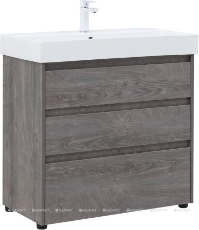 Тумба с раковиной Aquanet Nova Lite 85 дуб рошелье (3 ящика) 