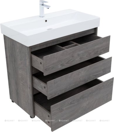 Тумба с раковиной Aquanet Nova Lite 85 дуб рошелье (3 ящика) 