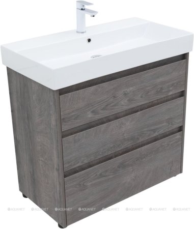 Тумба с раковиной Aquanet Nova Lite 85 дуб рошелье (3 ящика) 