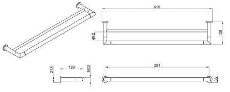 Полотенцедержатель Azario Forny AZ-88302 двойной Хром 