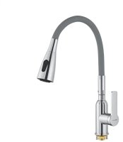 Смеситель для кухни с гибким изливом Shevanik S843-9, хром/серый