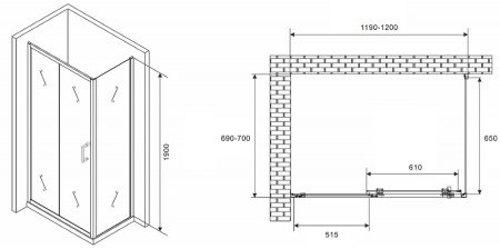 Душевой уголок Abber Schwarzer Diamant 120x70 AG301205-S705 профиль Хром стекло прозрачное 