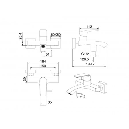 Смеситель для ванной Felice 0340 Хром 