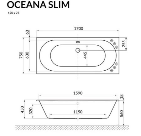 Акриловая ванна Excellent Oceana Slim 170x75 см 