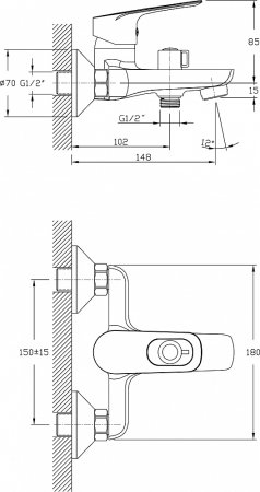 Смеситель Rush Edge ED7735-63 для ванны с душем 
