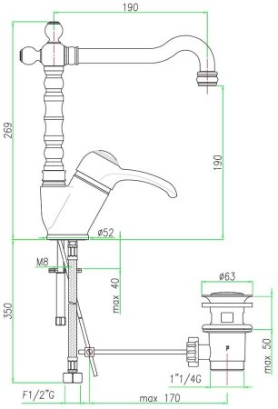 Смеситель для раковины Webert Aurora AU831702060, медь 