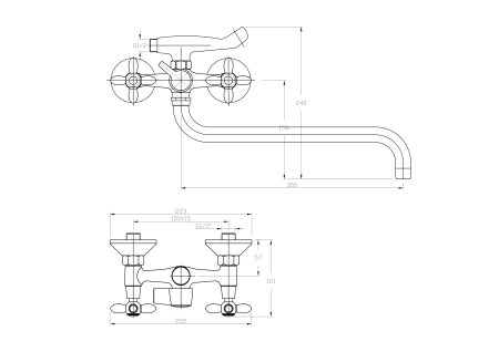 Смеситель двуручковый для ванны с длинным изливом с керамической ручкой HAIBA HB2018 хром 