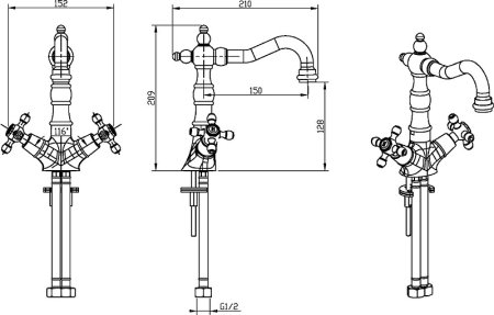 Смеситель для раковины Boheme Royal Cristal 292-Royal Золото 