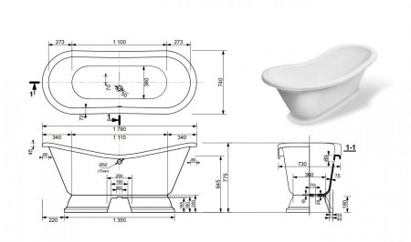Ванна отдельностоящая из литьевого мрамора Эстет Бостон 180 180x74 на подиуме 