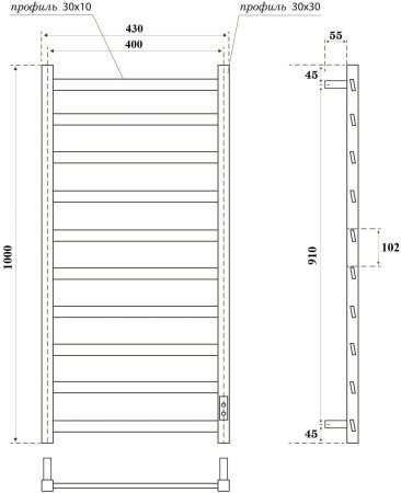 Полотенцесушитель электрический APEXTERMO Galaxy GL00104WM 1000x400, белый матовый 