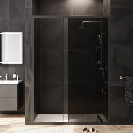 Душевая дверь AM.PM Gem 140 W90G-140-1-195BG профиль Черный матовый стекло тонированное-прозрачное 