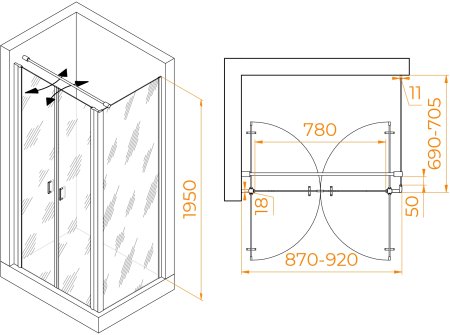 Душевой уголок RGW PA-144 (PA-104+Z-050-2+O-104) 900x700 