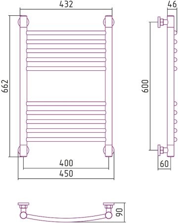 Водяной полотенцесушитель Сунержа Богема+ выгнутая 600х400 03-0221-6040 Золото 